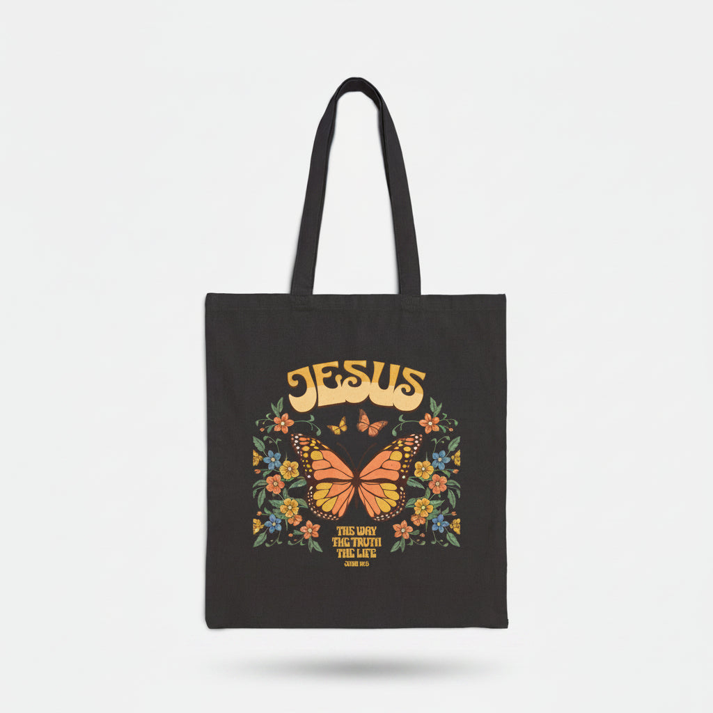 Jesus Butterfly Canvas Tote — Faith Floral Eco Grocery Bag