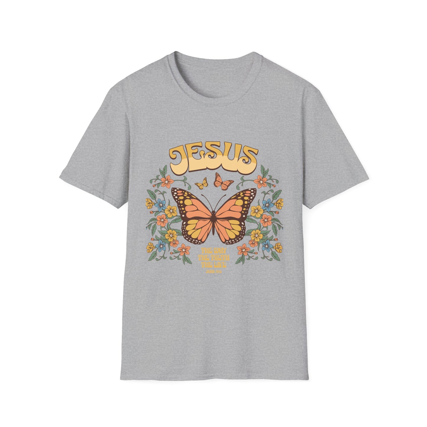 Jesus Butterfly T-Shirt — "Jesus: The Way The Truth The Life" Floral Christian Tee
