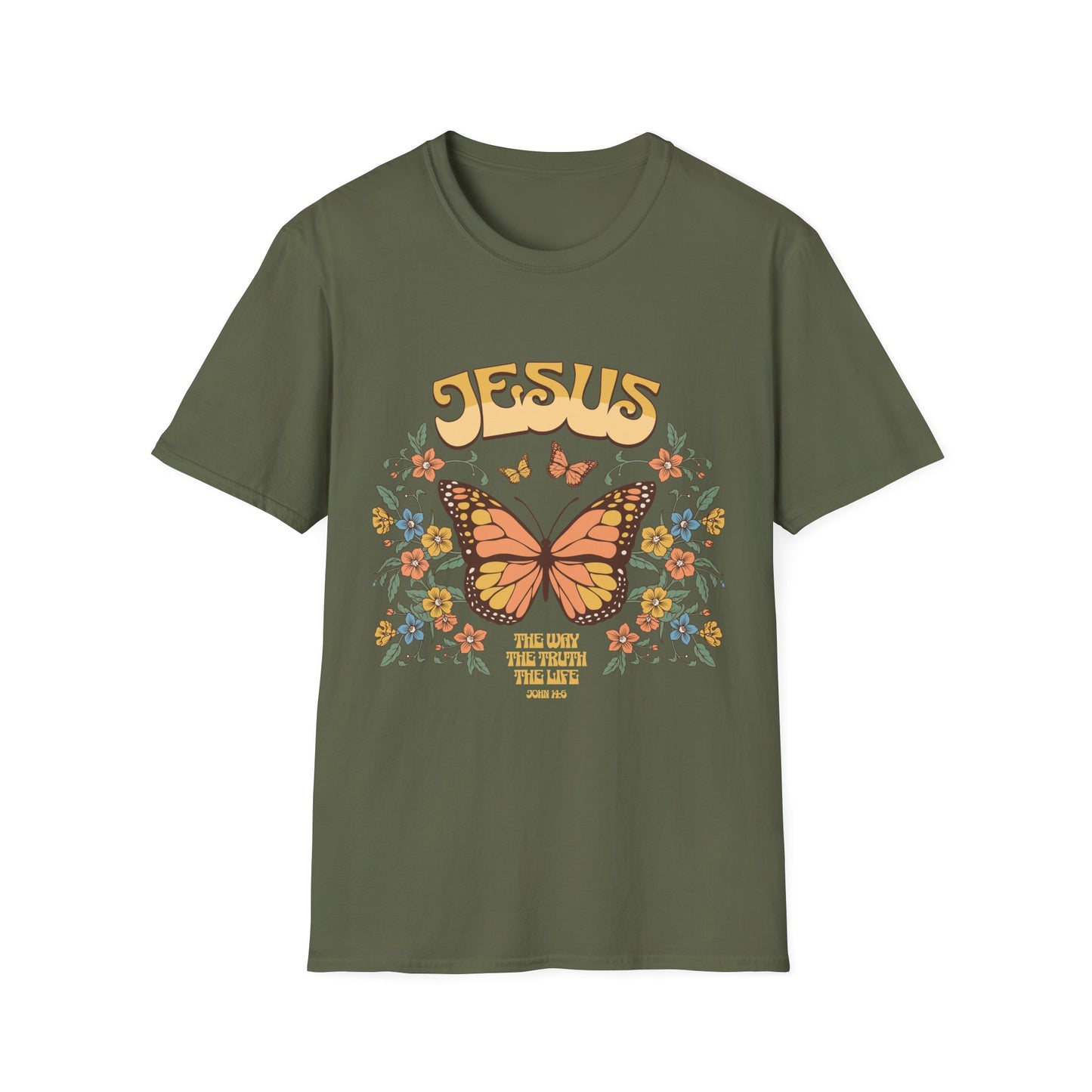 Jesus Butterfly T-Shirt — "Jesus: The Way The Truth The Life" Floral Christian Tee