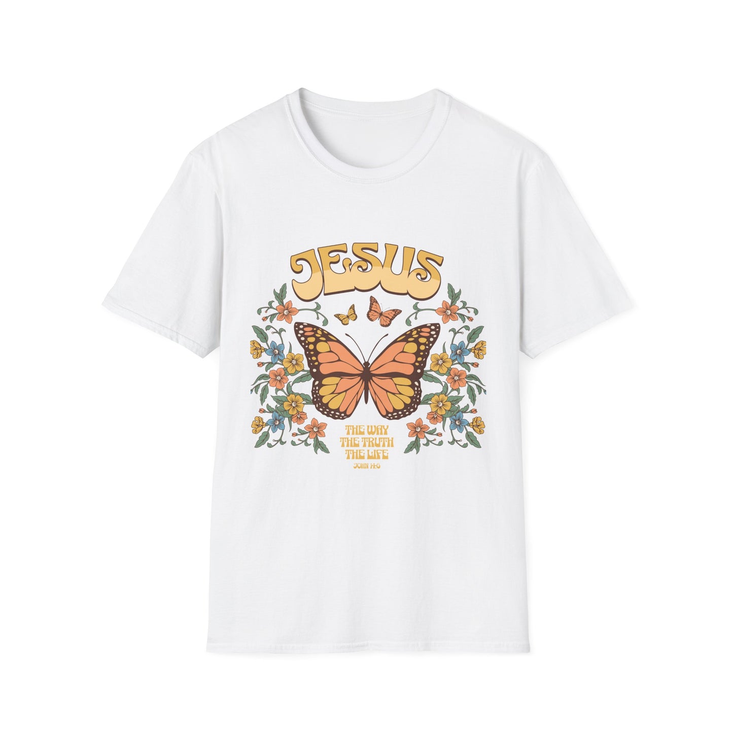 Jesus Butterfly T-Shirt — "Jesus: The Way The Truth The Life" Floral Christian Tee