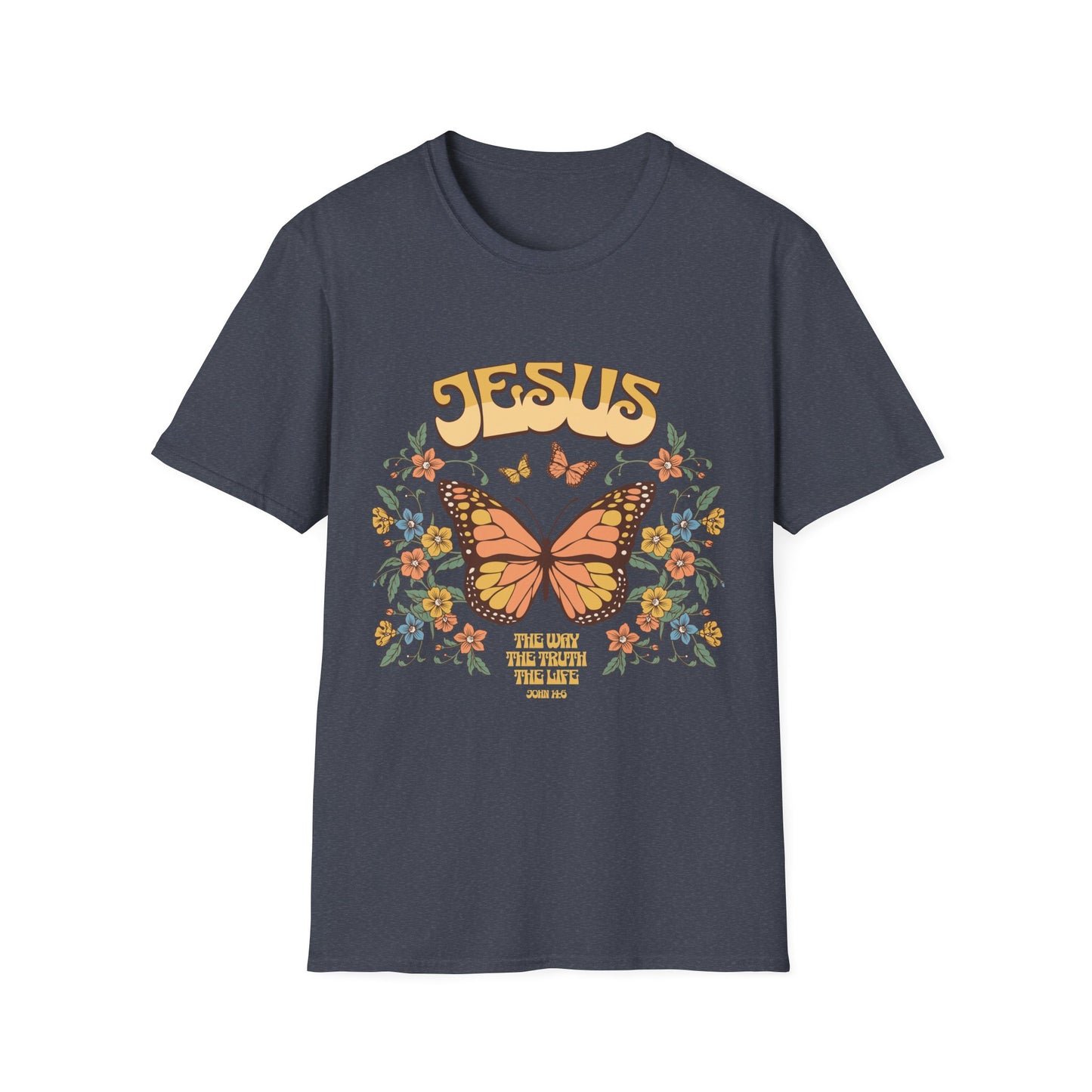 Jesus Butterfly T-Shirt — "Jesus: The Way The Truth The Life" Floral Christian Tee
