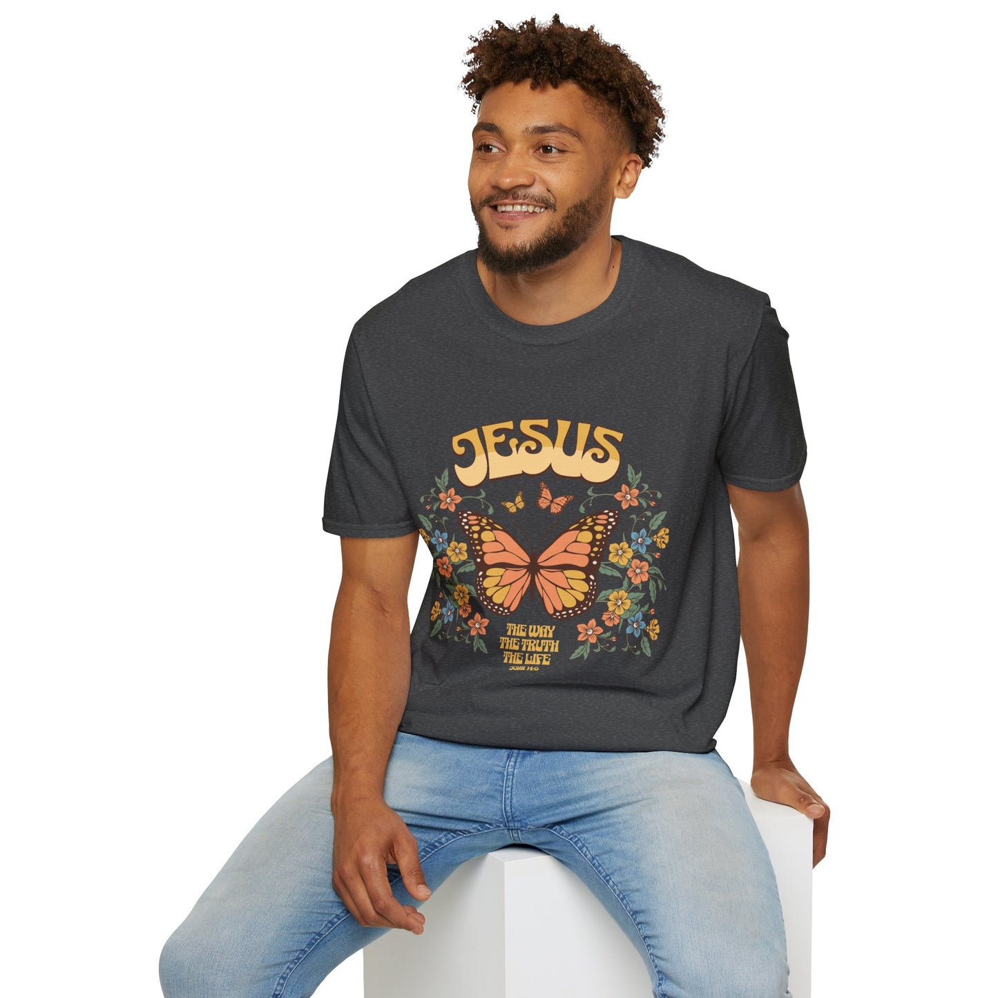 Jesus Butterfly T-Shirt — "Jesus: The Way The Truth The Life" Floral Christian Tee