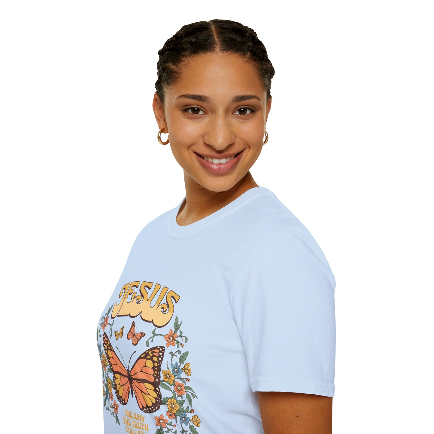 Jesus Butterfly T-Shirt — "Jesus: The Way The Truth The Life" Floral Christian Tee