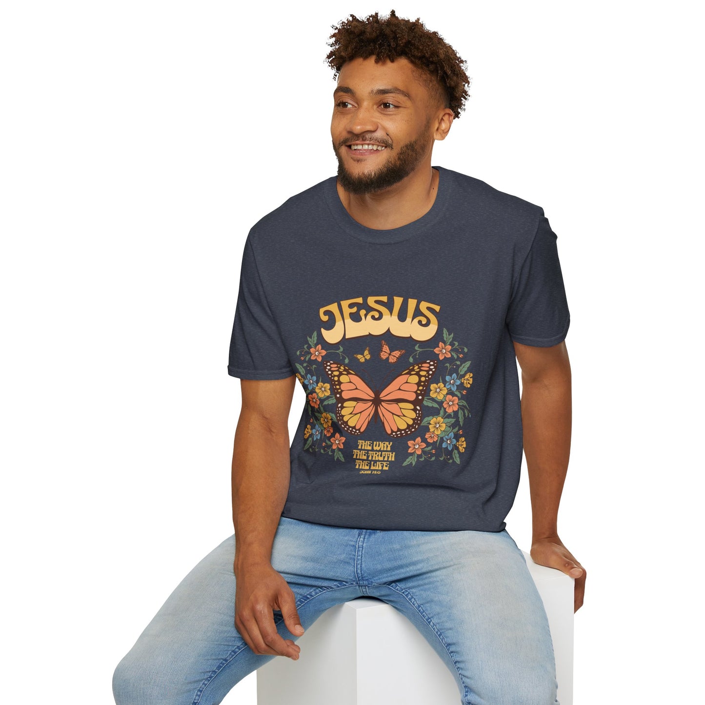 Jesus Butterfly T-Shirt — "Jesus: The Way The Truth The Life" Floral Christian Tee