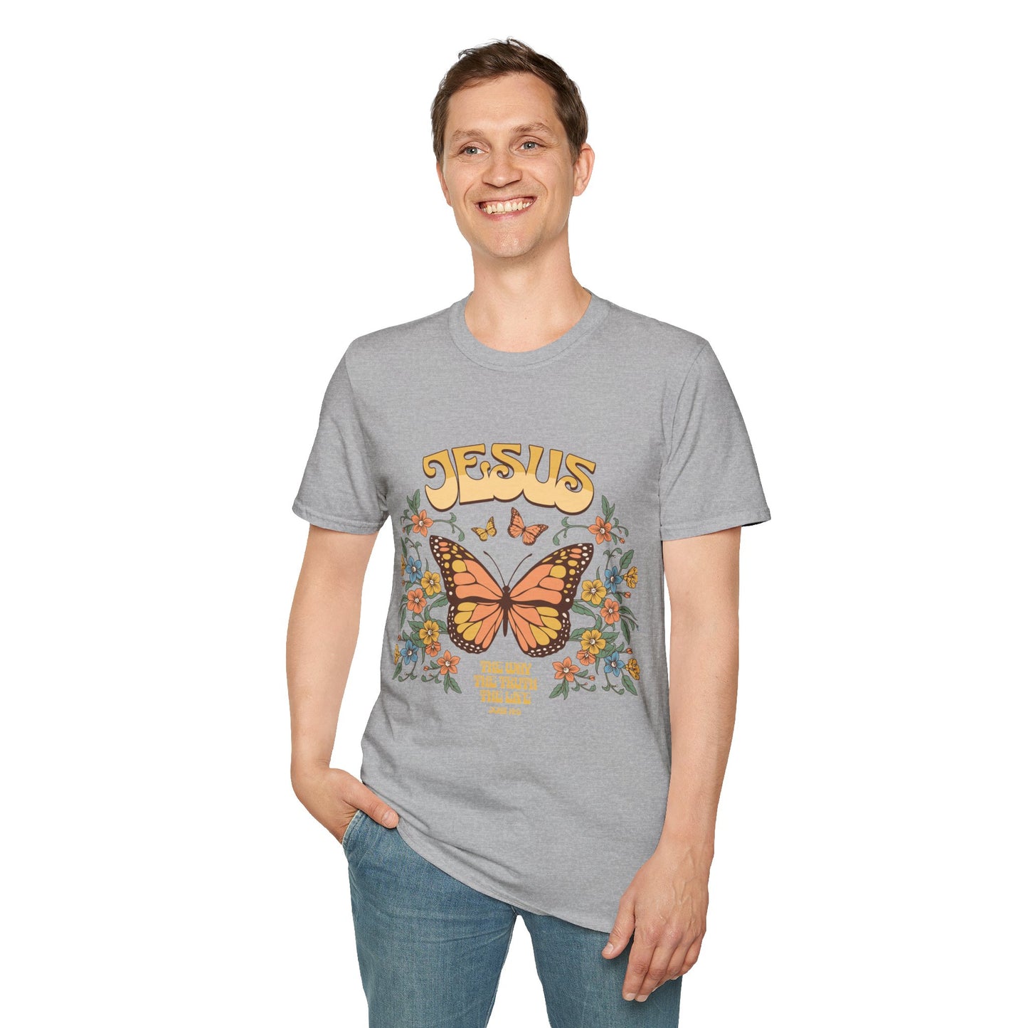 Jesus Butterfly T-Shirt — "Jesus: The Way The Truth The Life" Floral Christian Tee