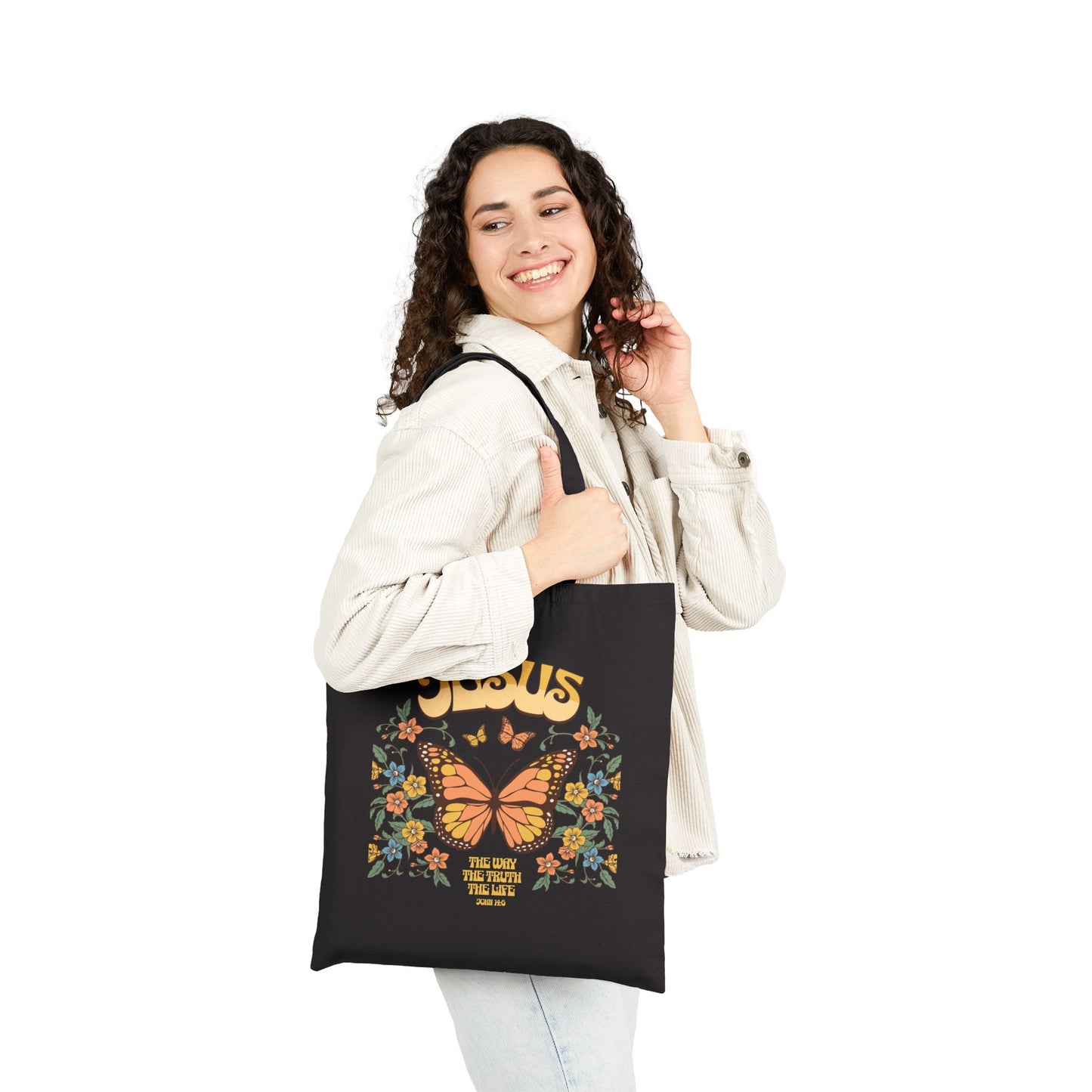 Jesus Butterfly Canvas Tote — Faith Floral Eco Grocery Bag