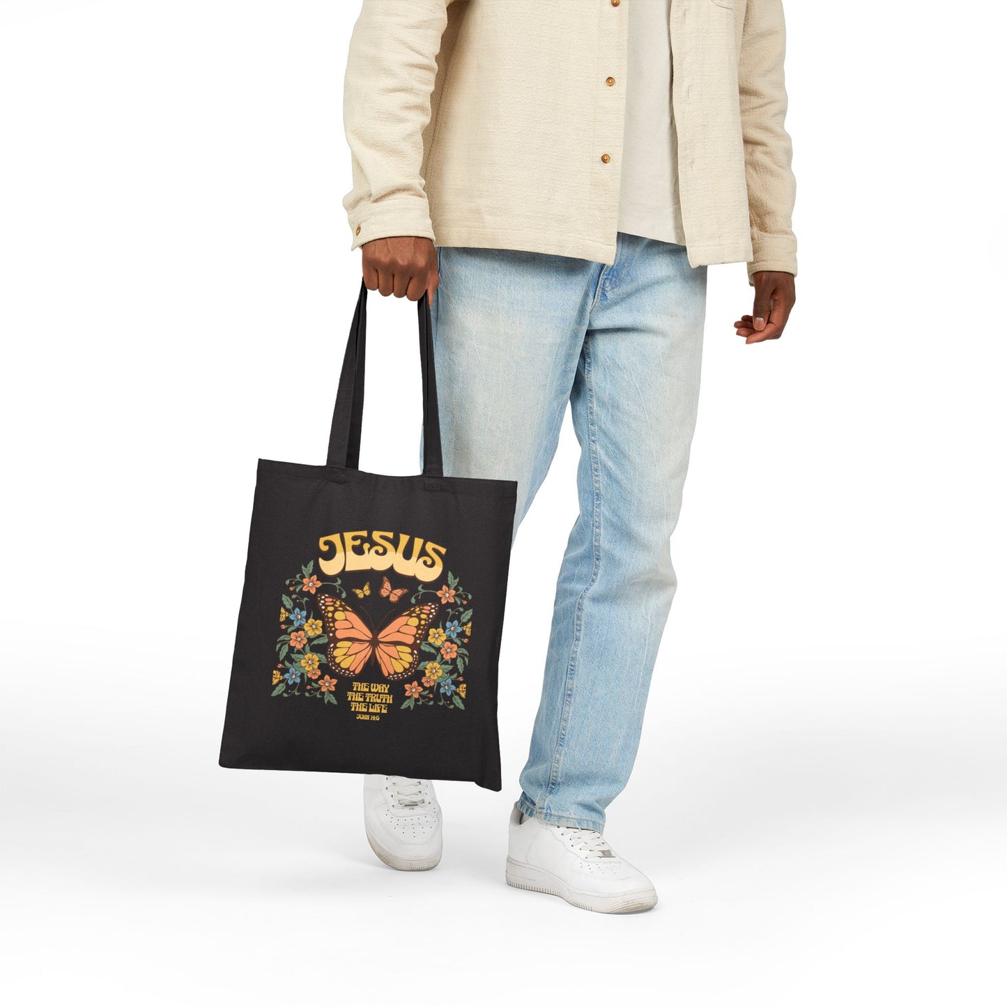Jesus Butterfly Canvas Tote — Faith Floral Eco Grocery Bag