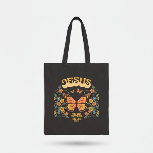 Jesus Butterfly Canvas Tote — Faith Floral Eco Grocery Bag