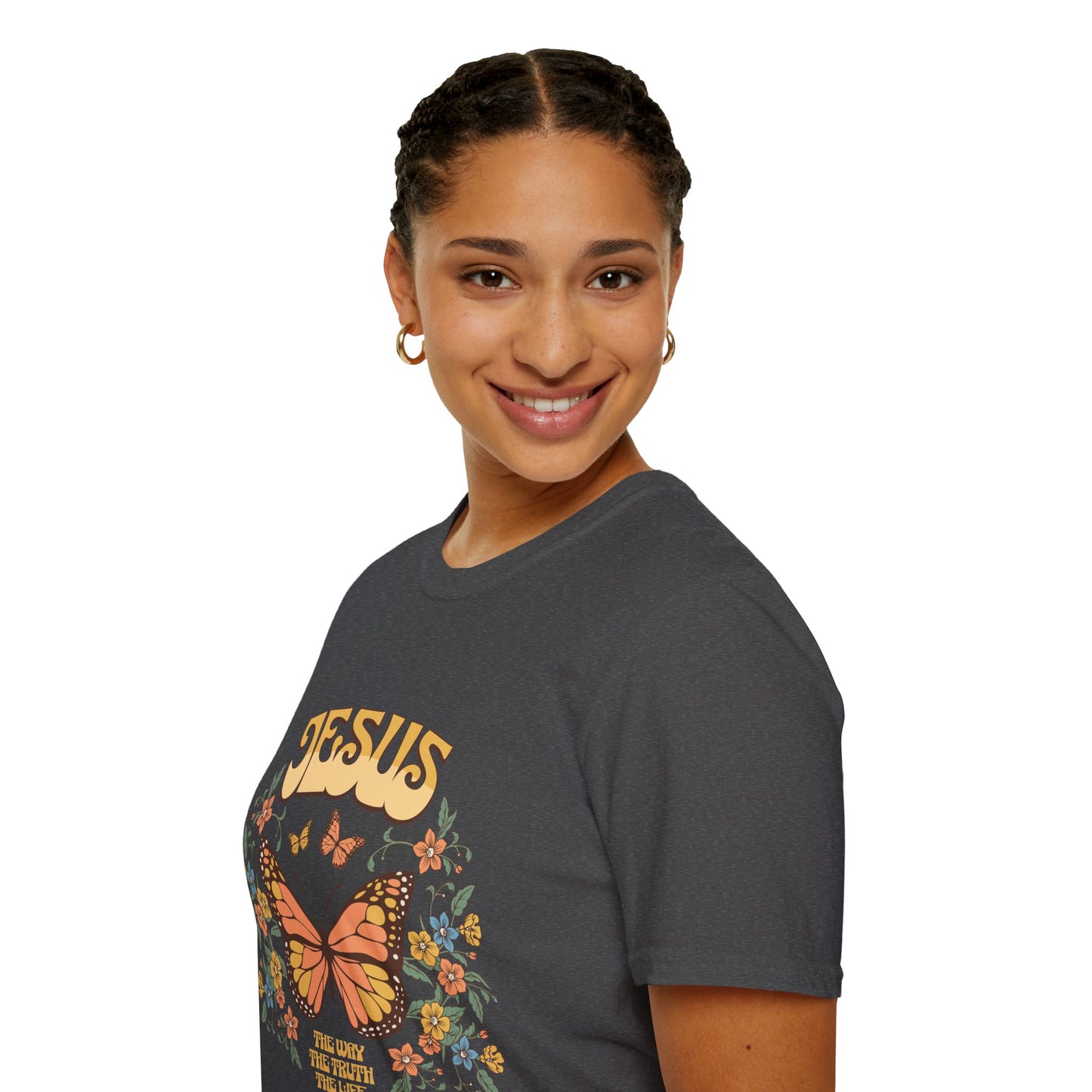Jesus Butterfly T-Shirt — "Jesus: The Way The Truth The Life" Floral Christian Tee