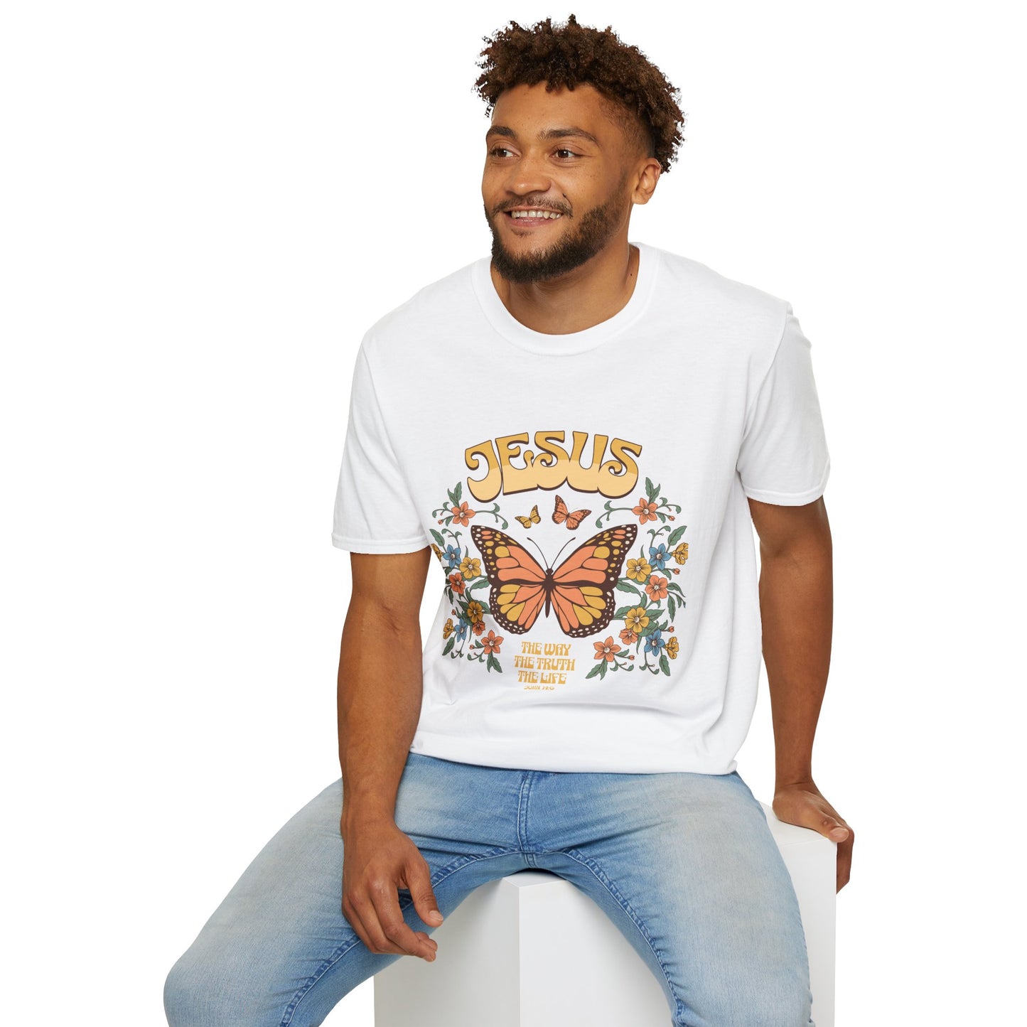 Jesus Butterfly T-Shirt — "Jesus: The Way The Truth The Life" Floral Christian Tee