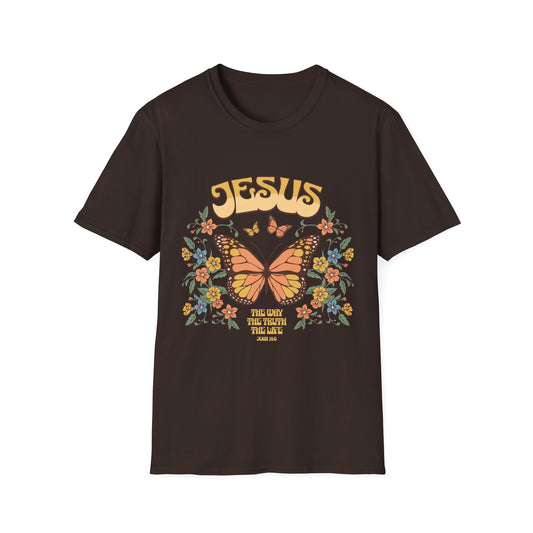 Jesus Butterfly T-Shirt — "Jesus: The Way The Truth The Life" Floral Christian Tee