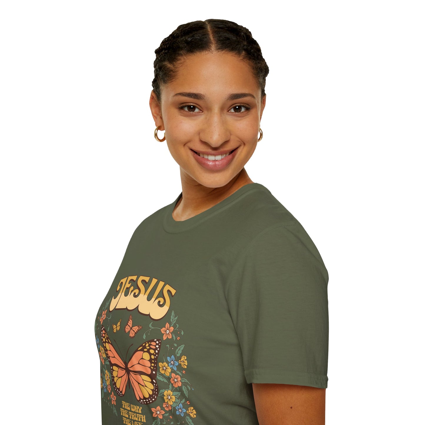 Jesus Butterfly T-Shirt — "Jesus: The Way The Truth The Life" Floral Christian Tee
