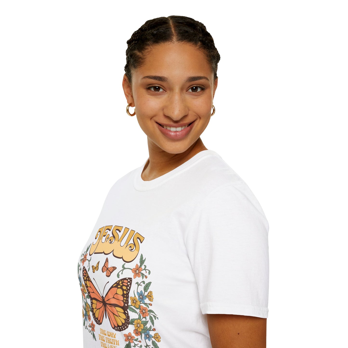 Jesus Butterfly T-Shirt — "Jesus: The Way The Truth The Life" Floral Christian Tee