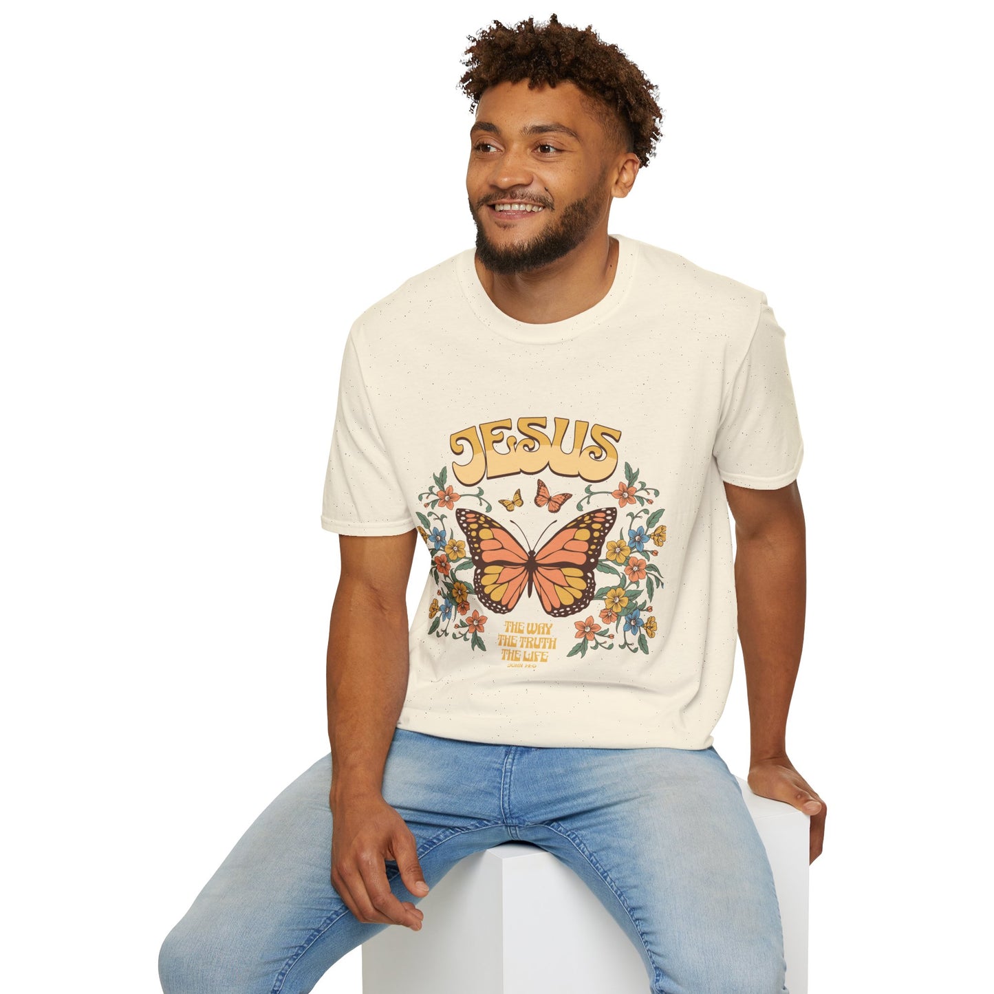 Jesus Butterfly T-Shirt — "Jesus: The Way The Truth The Life" Floral Christian Tee