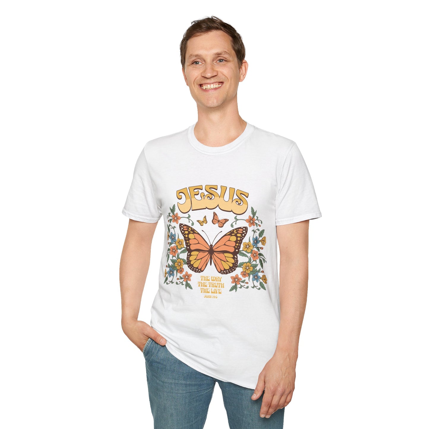 Jesus Butterfly T-Shirt — "Jesus: The Way The Truth The Life" Floral Christian Tee