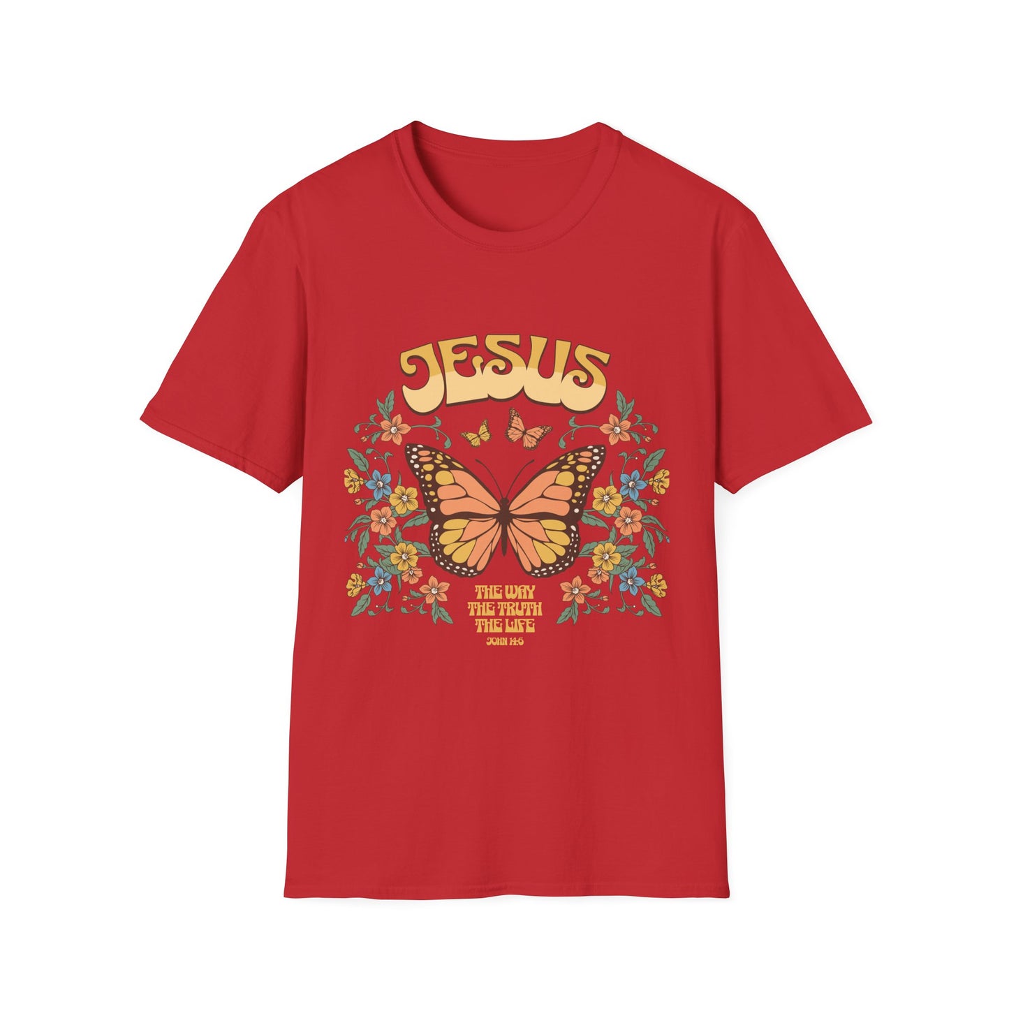 Jesus Butterfly T-Shirt — "Jesus: The Way The Truth The Life" Floral Christian Tee
