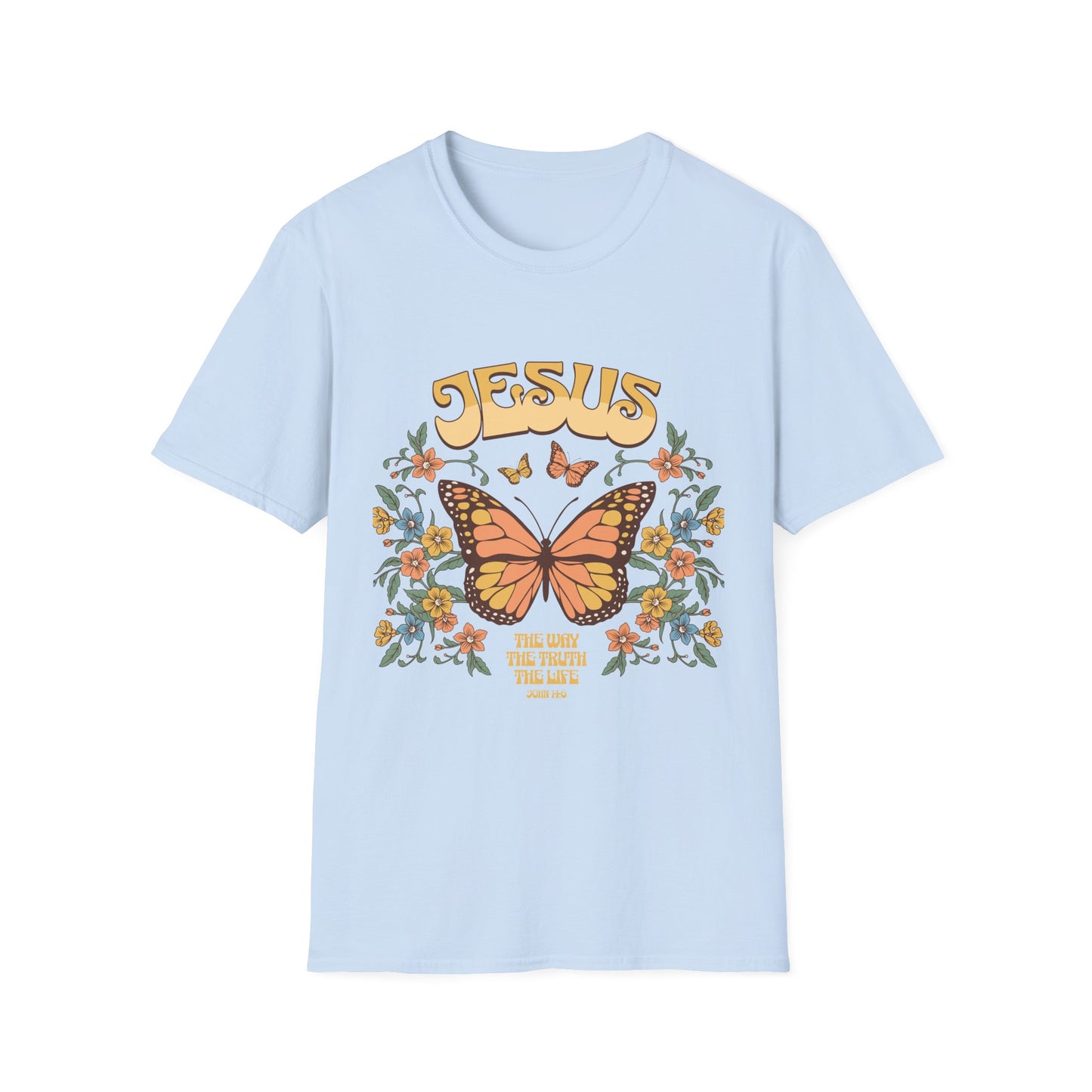 Jesus Butterfly T-Shirt — "Jesus: The Way The Truth The Life" Floral Christian Tee