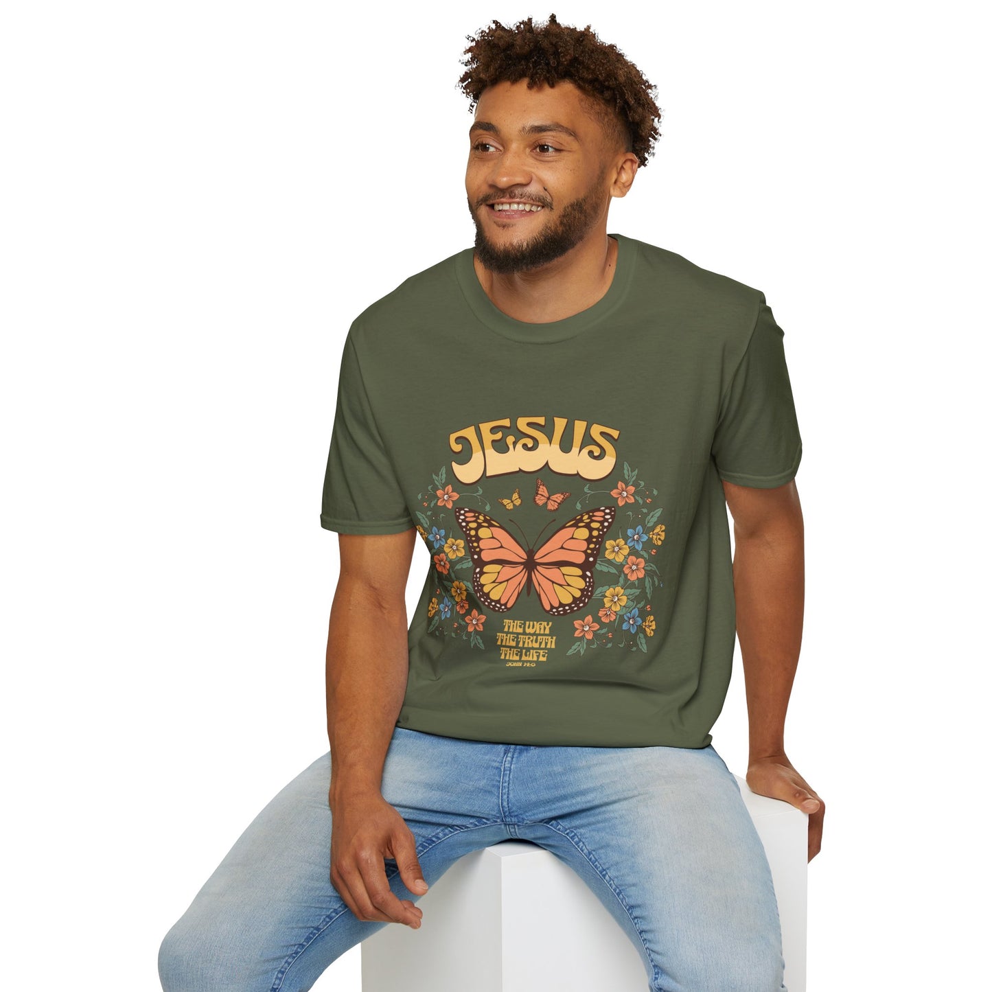 Jesus Butterfly T-Shirt — "Jesus: The Way The Truth The Life" Floral Christian Tee