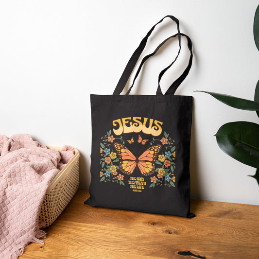 Jesus Butterfly Canvas Tote — Faith Floral Eco Grocery Bag