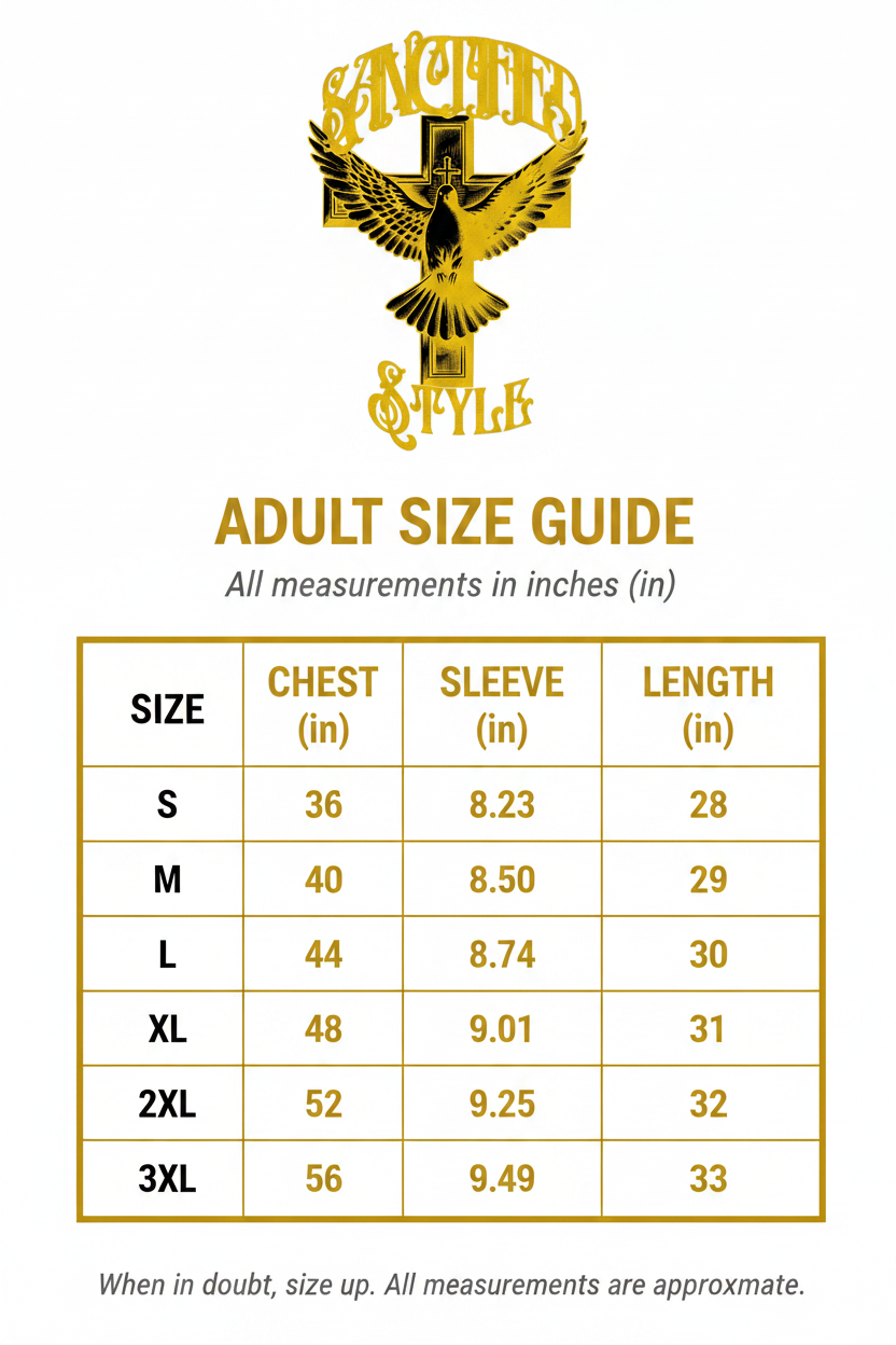 Sanctified Style Adult Size Guide